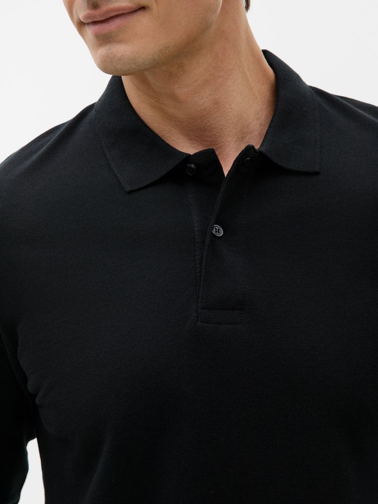 Рубашка поло мужская с длинным рукавом Perfect LSL Men черная, размер 3XL