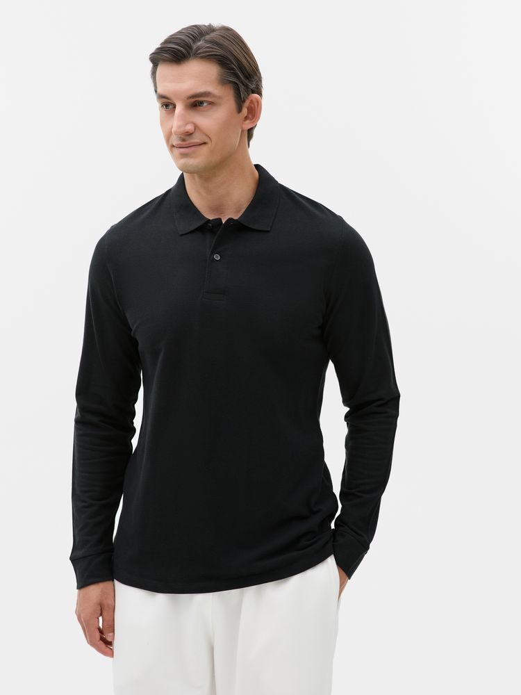 Рубашка поло мужская с длинным рукавом Perfect LSL Men черная, размер 3XL