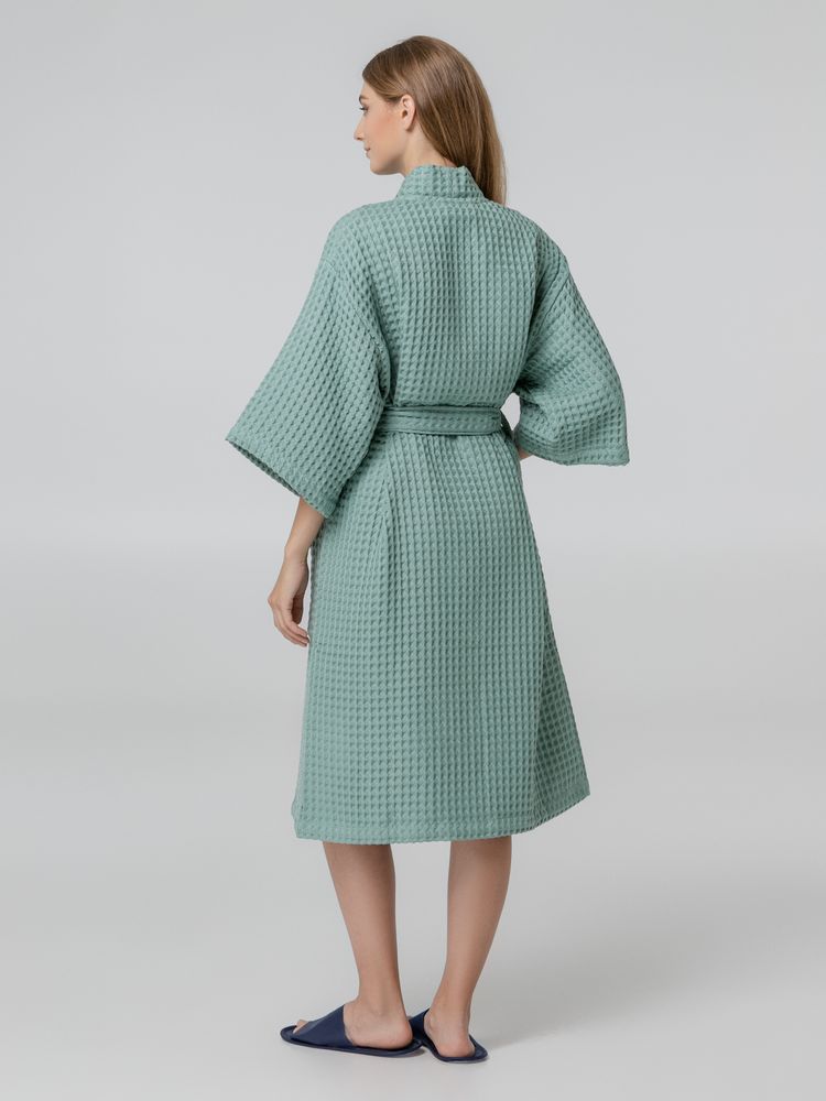 Халат вафельный женский Boho Kimono, зеленая мята, размер M (44-46)