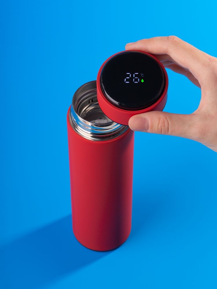 Смарт-бутылка с заменяемой батарейкой Long Therm Soft Touch, красная